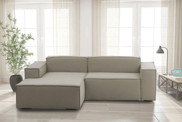 Divano fisso Nadia, Divano componibile a 2 posti con penisola sinistra, 100% Made in Italy, Sofà moderno in tessuto, Cm 220x170h70, Tortora