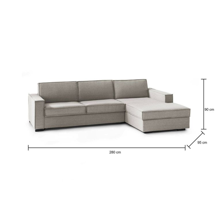 Divano fisso Nami, Divano ad angolo, 100% Made in Italy, Sofà Soggiorno con, penisola contenitore Destra, con Braccioli standard, Cm 280x95h90, Tortora