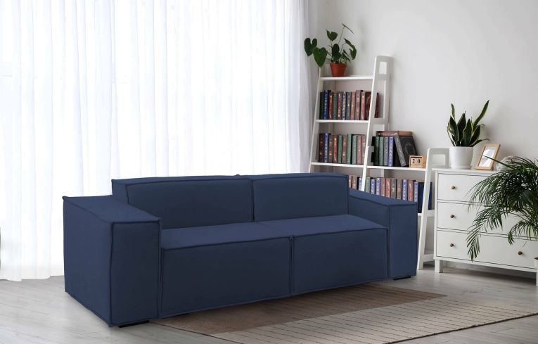 Divano fisso Paola, Divano componibile a 2 posti lineare, 100% Made in Italy, Sofà moderno da soggiorno in tessuto, Cm 220x95h70, Blu