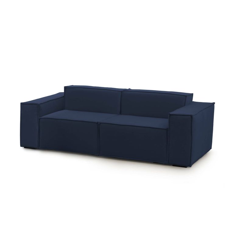 Divano fisso Paola, Divano componibile a 2 posti lineare, 100% Made in Italy, Sofà moderno da soggiorno in tessuto, Cm 220x95h70, Blu