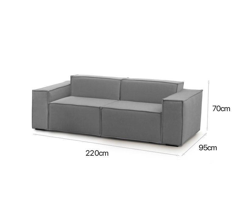 Divano fisso Paola, Divano componibile a 2 posti lineare, 100% Made in Italy, Sofà moderno da soggiorno in tessuto, Cm 220x95h70, Grigio
