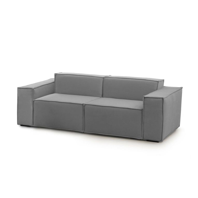 Divano fisso Paola, Divano componibile a 2 posti lineare, 100% Made in Italy, Sofà moderno da soggiorno in tessuto, Cm 220x95h70, Grigio