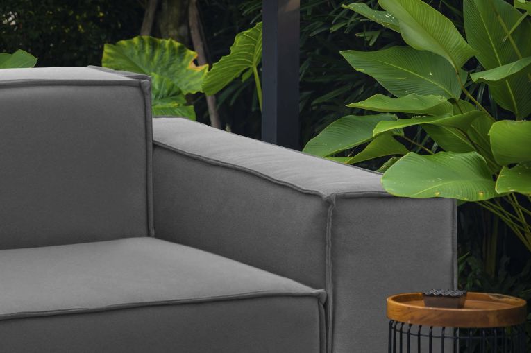 Divano fisso Paola, Divano componibile a 2 posti lineare, 100% Made in Italy, Sofà moderno da soggiorno in tessuto, Cm 220x95h70, Grigio