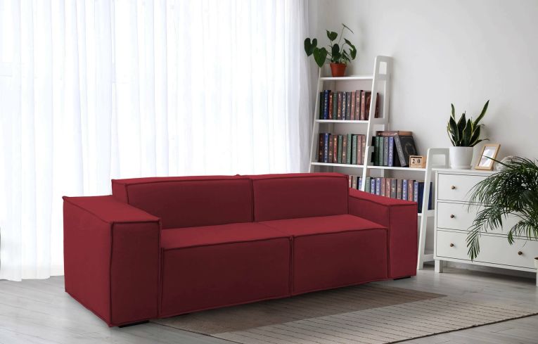 Divano fisso Paola, Divano componibile a 2 posti lineare, 100% Made in Italy, Sofà moderno da soggiorno in tessuto, Cm 220x95h70, Rosso