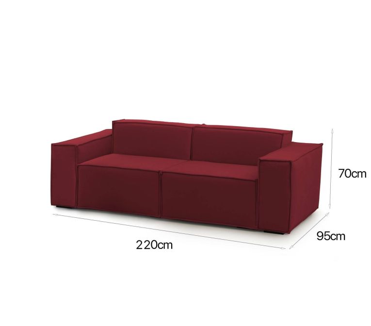 Divano fisso Paola, Divano componibile a 2 posti lineare, 100% Made in Italy, Sofà moderno da soggiorno in tessuto, Cm 220x95h70, Rosso