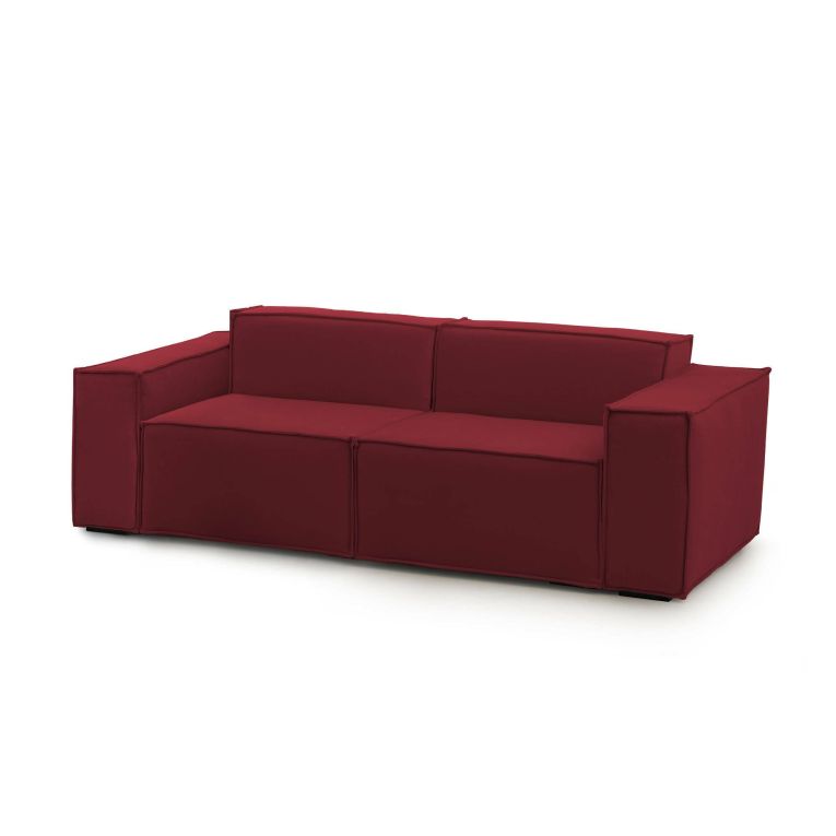 Divano fisso Paola, Divano componibile a 2 posti lineare, 100% Made in Italy, Sofà moderno da soggiorno in tessuto, Cm 220x95h70, Rosso