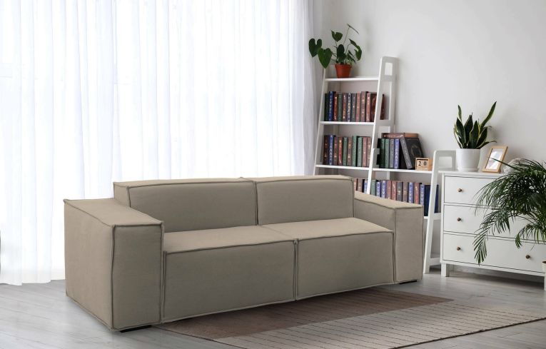Divano fisso Paola, Divano componibile a 2 posti lineare, 100% Made in Italy, Sofà moderno da soggiorno in tessuto, Cm 220x95h70, Tortora