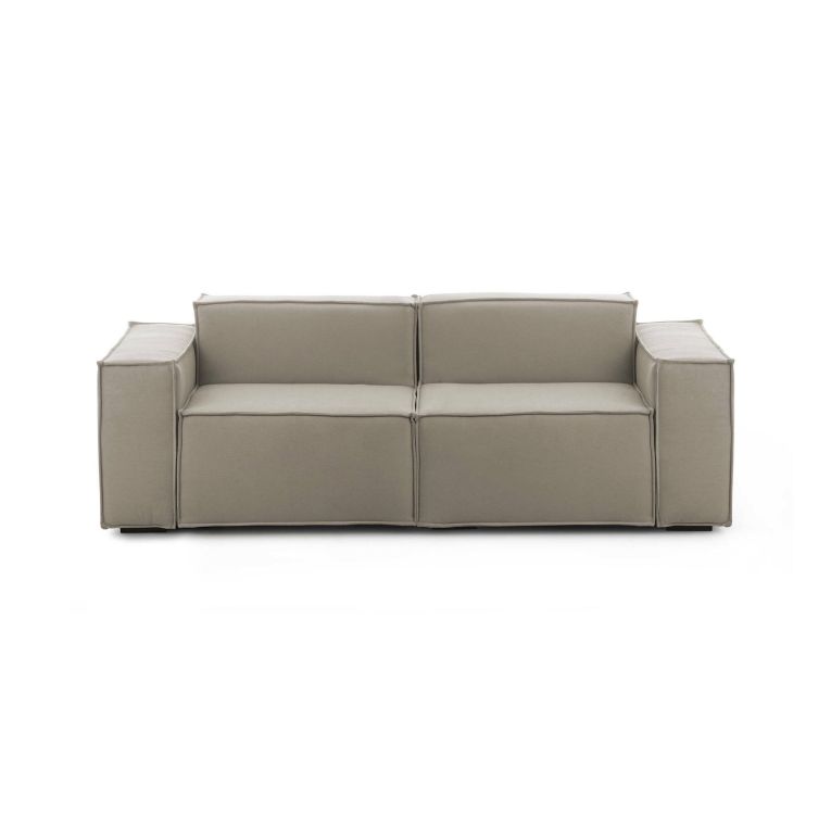 Divano fisso Paola, Divano componibile a 2 posti lineare, 100% Made in Italy, Sofà moderno da soggiorno in tessuto, Cm 220x95h70, Tortora