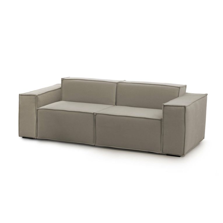 Divano fisso Paola, Divano componibile a 2 posti lineare, 100% Made in Italy, Sofà moderno da soggiorno in tessuto, Cm 220x95h70, Tortora