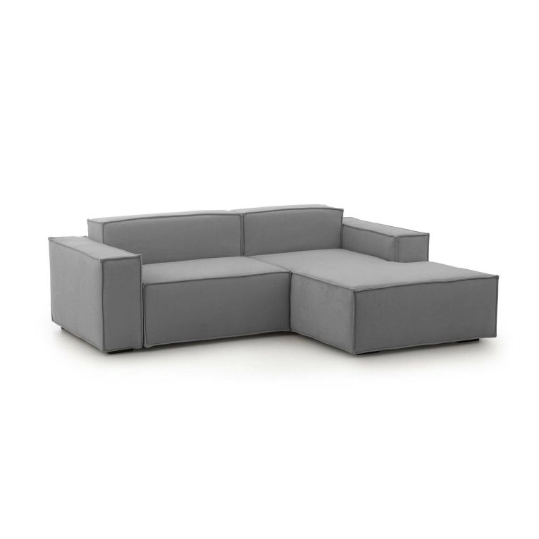 Divano fisso Patrizia, Divano componibile a 2 posti con penisola destra, 100% Made in Italy, Sofà moderno in tessuto, Cm 220x170h70, Grigio