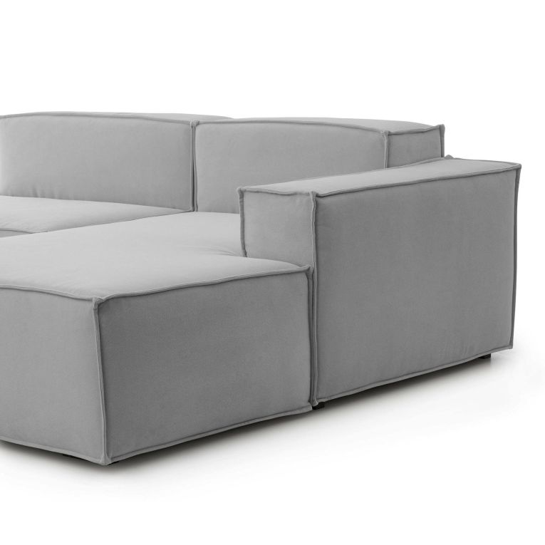 Divano fisso Raffaella, Divano componibile a 4 posti con penisola destra, 100% Made in Italy, Sofà moderno in tessuto, Cm 340x170h70, Grigio