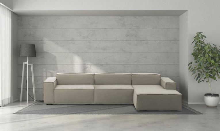 Divano fisso Raffaella, Divano componibile a 4 posti con penisola destra, 100% Made in Italy, Sofà moderno in tessuto, Cm 340x170h70, Tortora