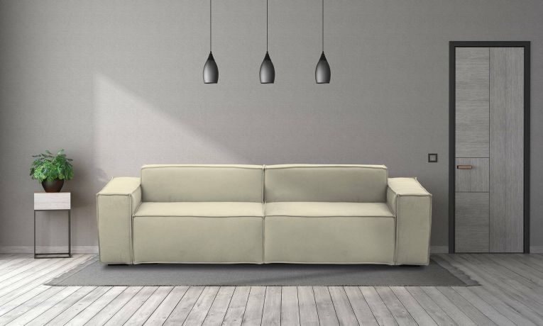 Divano fisso Simona, Divano componibile a 3 posti lineare, 100% Made in Italy, Sofà moderno da soggiorno in tessuto, Cm 260x95h70, Beige