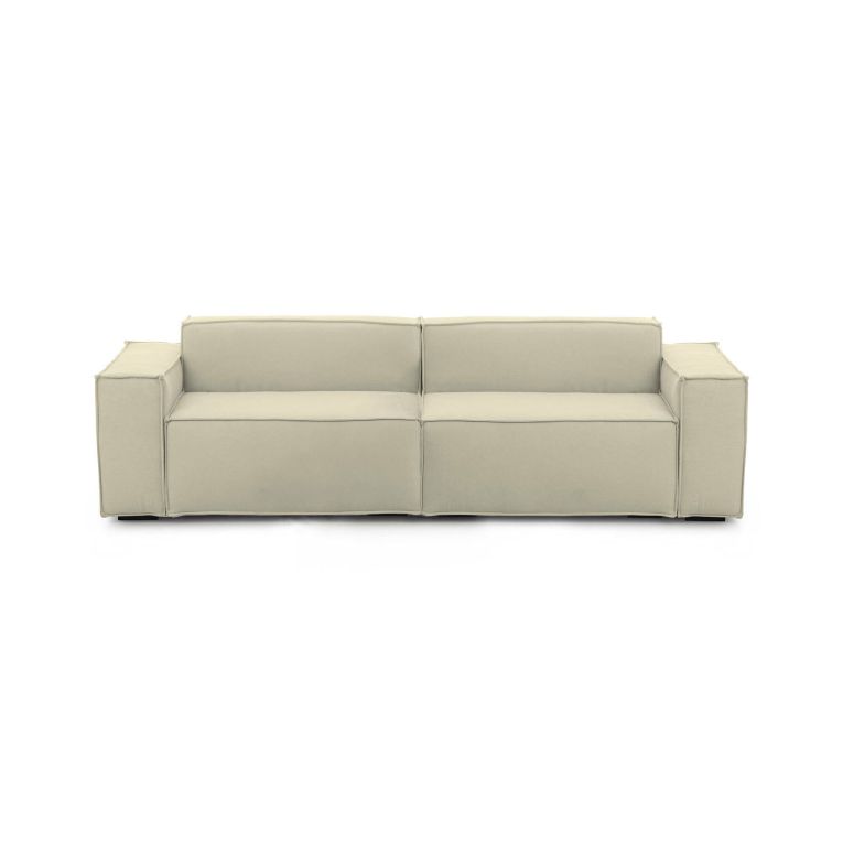 Divano fisso Simona, Divano componibile a 3 posti lineare, 100% Made in Italy, Sofà moderno da soggiorno in tessuto, Cm 260x95h70, Beige