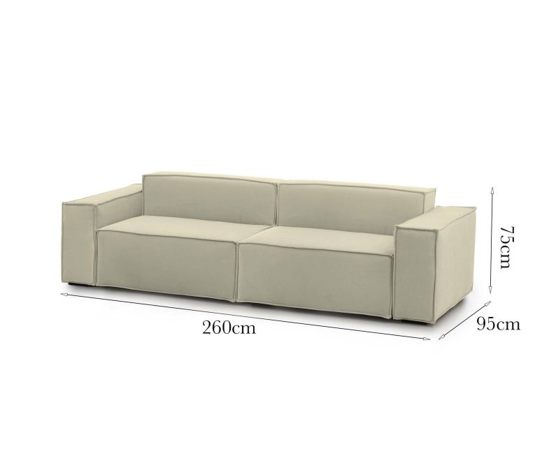 Divano fisso Simona, Divano componibile a 3 posti lineare, 100% Made in Italy, Sofà moderno da soggiorno in tessuto, Cm 260x95h70, Beige