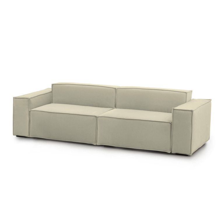 Divano fisso Simona, Divano componibile a 3 posti lineare, 100% Made in Italy, Sofà moderno da soggiorno in tessuto, Cm 260x95h70, Beige