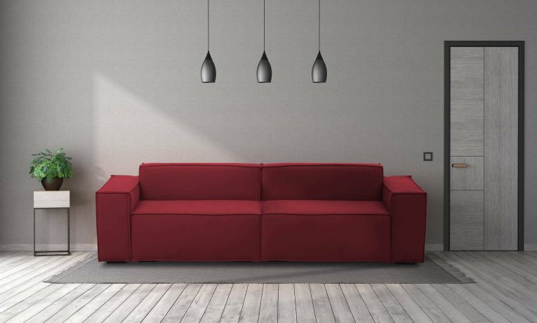 Divano fisso Simona, Divano componibile a 3 posti lineare, 100% Made in Italy, Sofà moderno da soggiorno in tessuto, Cm 260x95h70, Rosso