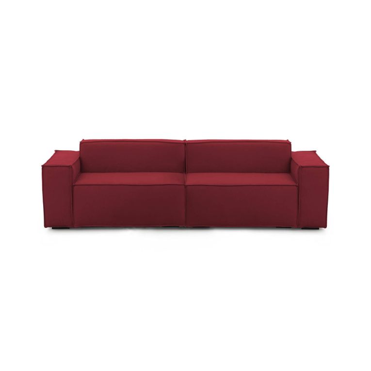 Divano fisso Simona, Divano componibile a 3 posti lineare, 100% Made in Italy, Sofà moderno da soggiorno in tessuto, Cm 260x95h70, Rosso