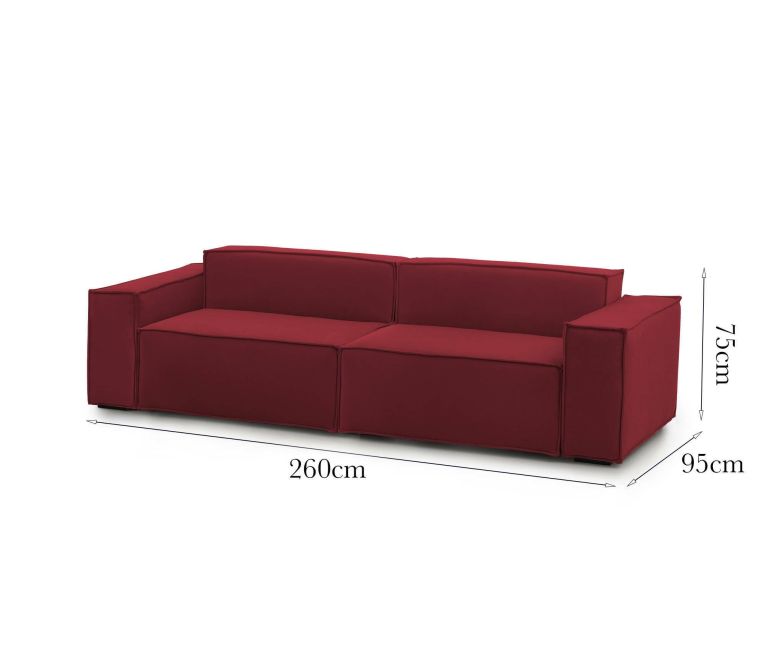 Divano fisso Simona, Divano componibile a 3 posti lineare, 100% Made in Italy, Sofà moderno da soggiorno in tessuto, Cm 260x95h70, Rosso