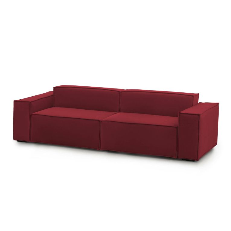 Divano fisso Simona, Divano componibile a 3 posti lineare, 100% Made in Italy, Sofà moderno da soggiorno in tessuto, Cm 260x95h70, Rosso