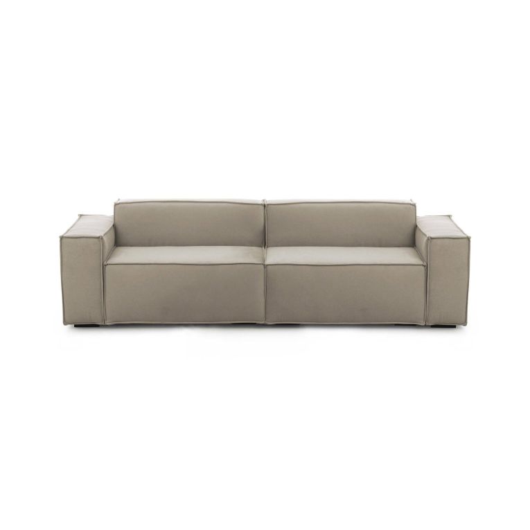 Divano fisso Simona, Divano componibile a 3 posti lineare, 100% Made in Italy, Sofà moderno da soggiorno in tessuto, Cm 260x95h70, Tortora