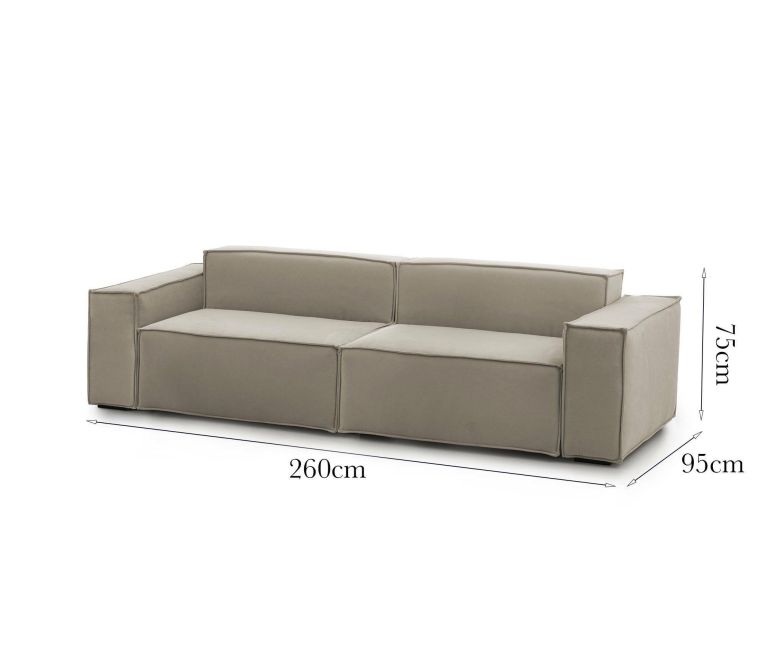 Divano fisso Simona, Divano componibile a 3 posti lineare, 100% Made in Italy, Sofà moderno da soggiorno in tessuto, Cm 260x95h70, Tortora