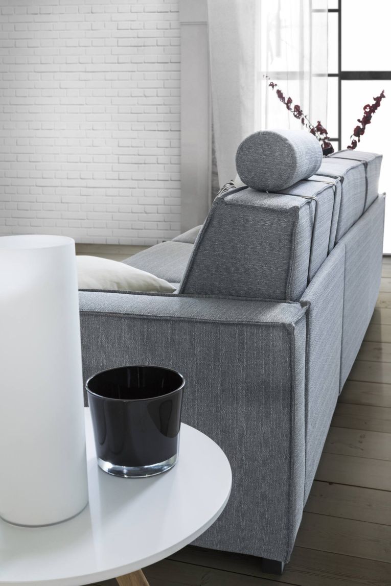 Divano fisso Sole, Divano a 2 posti Large, 100% Made in Italy, Sofà Soggiorno in tessuto, con Braccioli slim, Cm 180x95h90, Grigio
