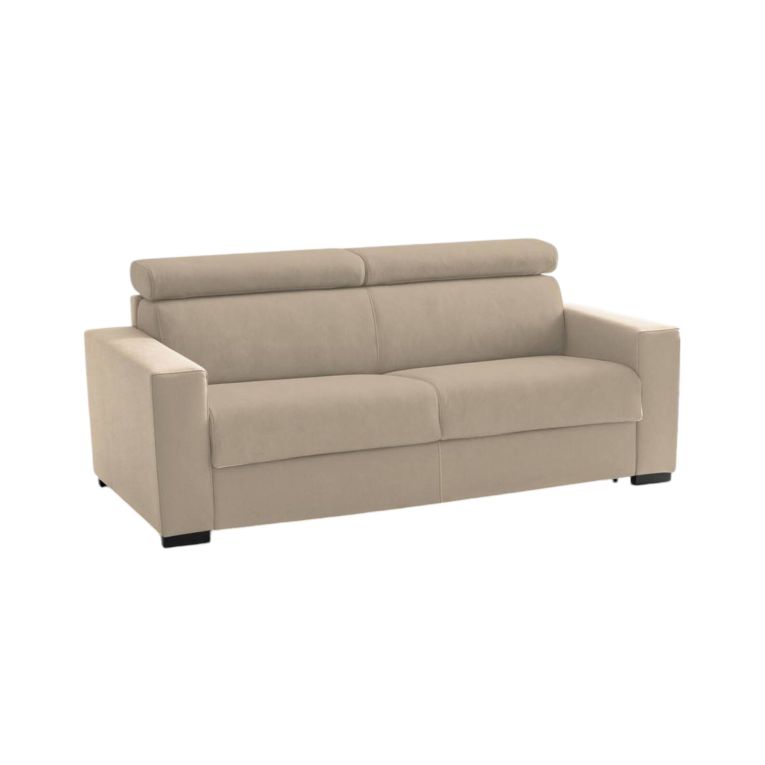 Divano fisso Susanna, Divano a 3 posti, 100% Made in Italy, Sofà Soggiorno, in tessuto imbottito, con poggiatesta regolabili e Braccioli slim, Cm 200x95h85, Beige
