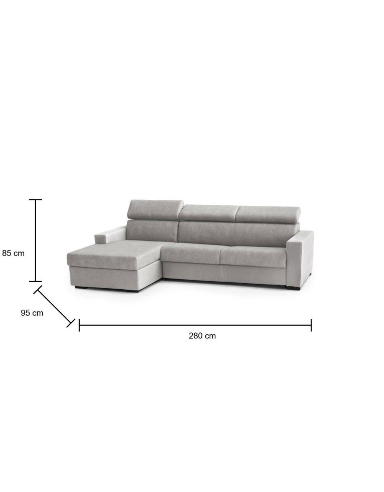 Divano fisso Viviana, Divano ad angolo, 100% Made in Italy, Sofà Soggiorno con chaise longue, in tessuto imbottito - Penisola contenitore Sinistra, con Braccioli standard, Cm 280x95h85, Grigio