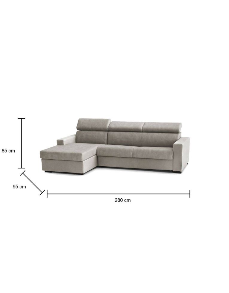Divano fisso Viviana, Divano ad angolo, 100% Made in Italy, Sofà Soggiorno con chaise longue, in tessuto imbottito - Penisola contenitore Sinistra, con Braccioli standard, Cm 280x95h85, Tortora