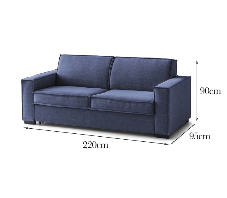 Divano fisso Ylenia, Divano a 3 posti, 100% Made in Italy, Sofà Soggiorno in tessuto, con Braccioli standard, Cm 220x95h90, Blu