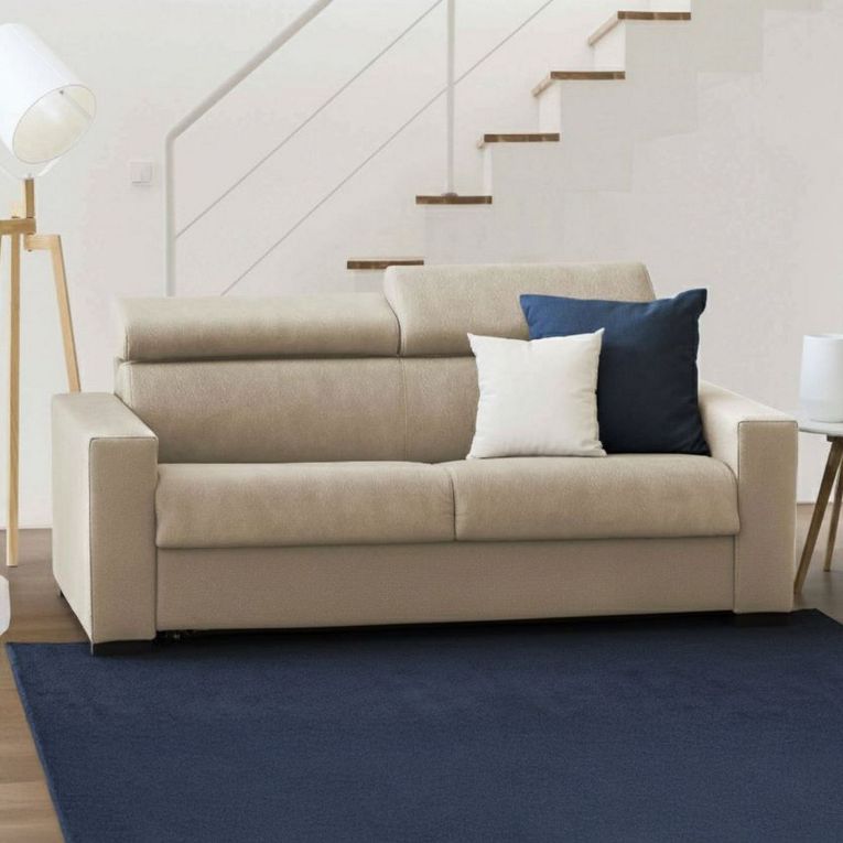 Divano in legno e ferro rivestito in tessuto beige 180x95x85h cm - Kiev