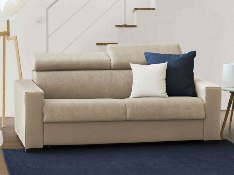 Divano in legno e ferro rivestito in tessuto beige 180x95x85h cm - Kiev