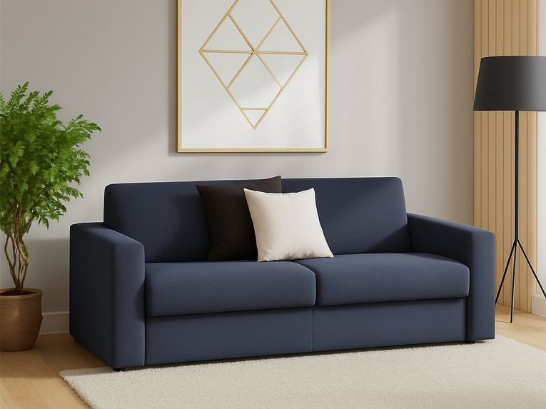 Divano in legno e ferro rivestito in tessuto blu 160x95x90h cm - Malachite