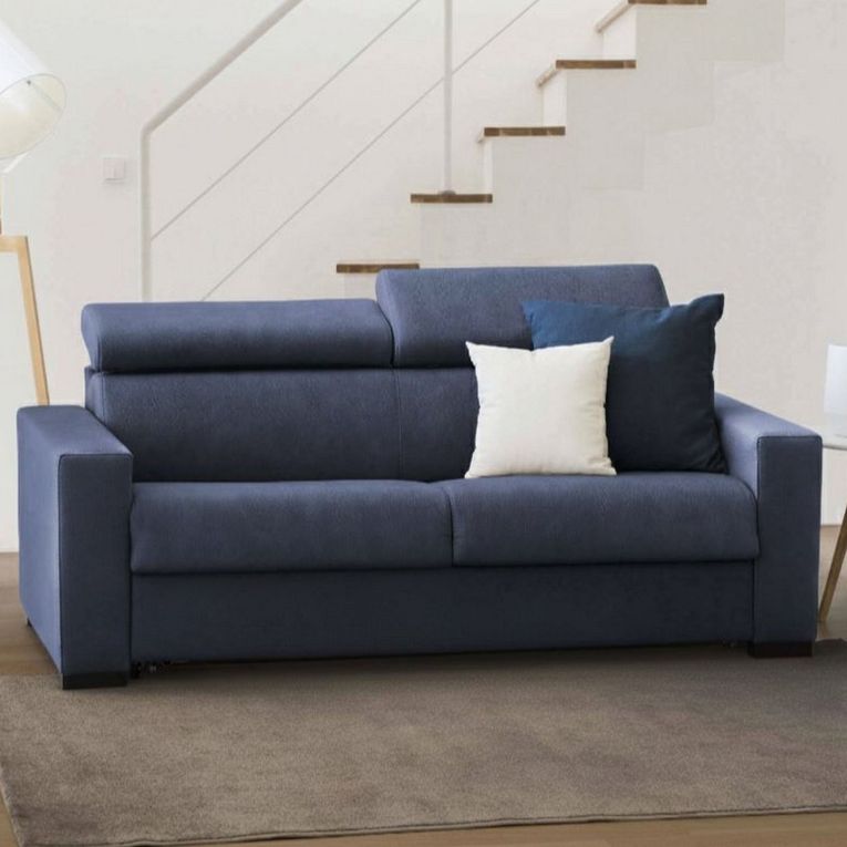 Divano in legno e ferro rivestito in tessuto blu 180x95x85h cm - Kiev