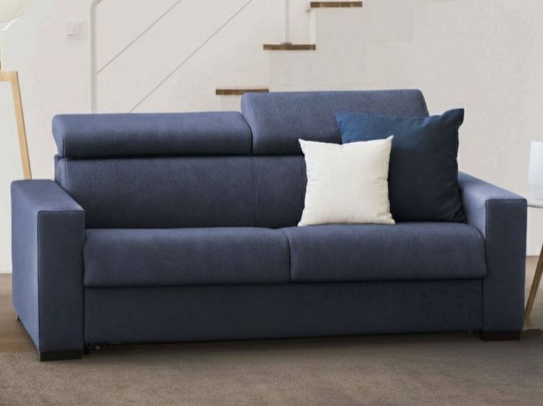 Divano in legno e ferro rivestito in tessuto blu 180x95x85h cm - Kiev