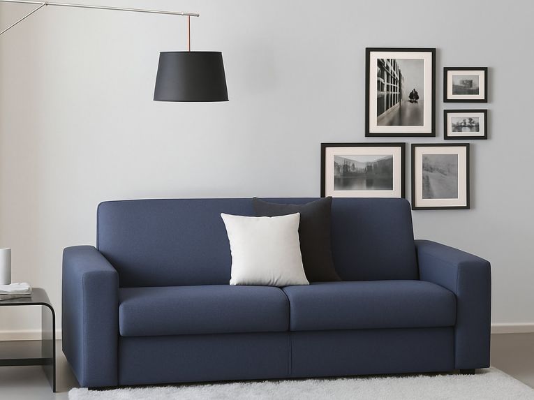Divano in legno e ferro rivestito in tessuto blu 180x95x90h cm - Cianite