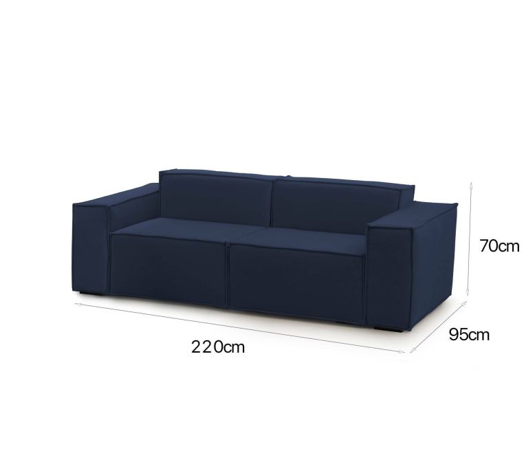 Divano in legno e ferro rivestito in tessuto blu 220x95x70h cm - Lepidolite