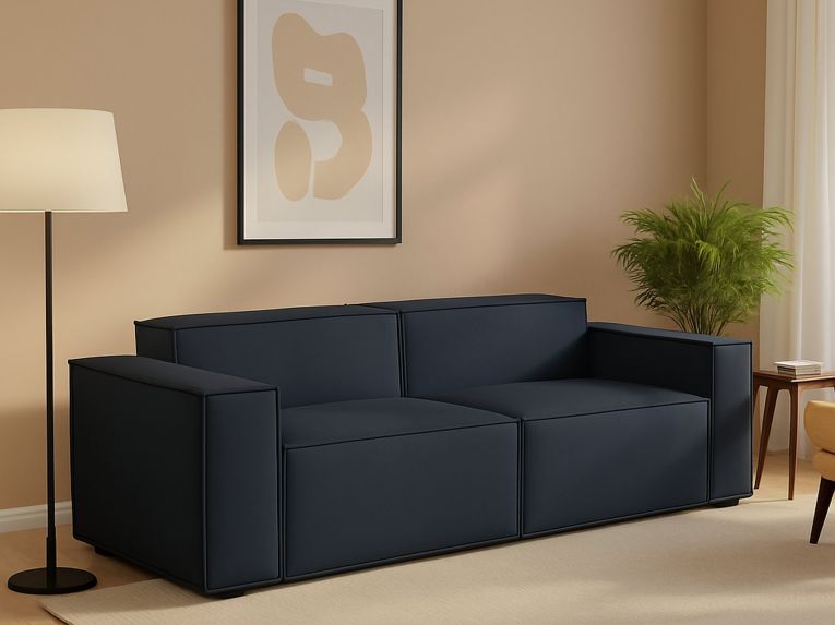 Divano in legno e ferro rivestito in tessuto blu 220x95x70h cm - Lepidolite