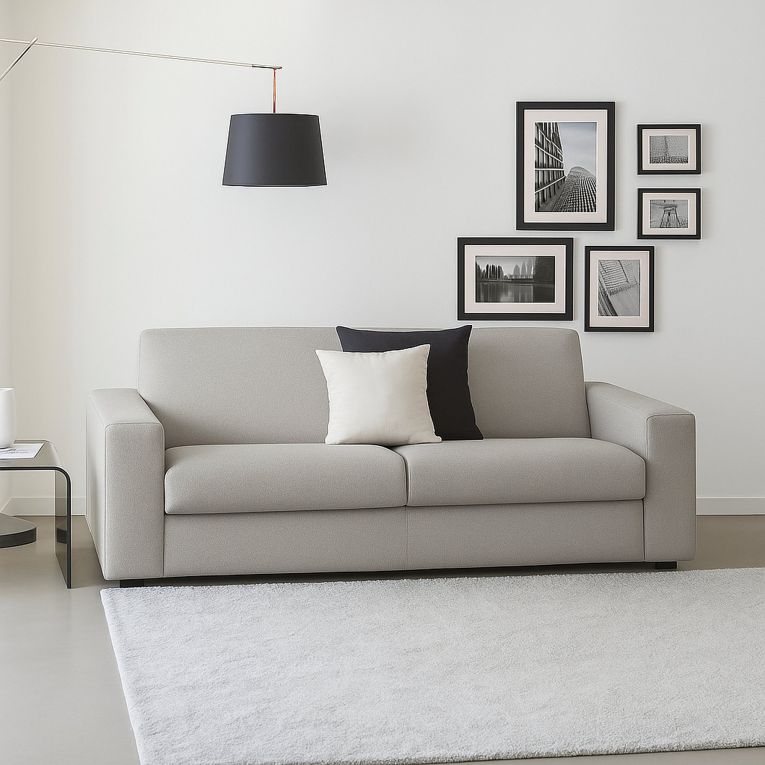 Divano in legno e ferro rivestito in tessuto grigio 180x95x90h cm - Azzurrite