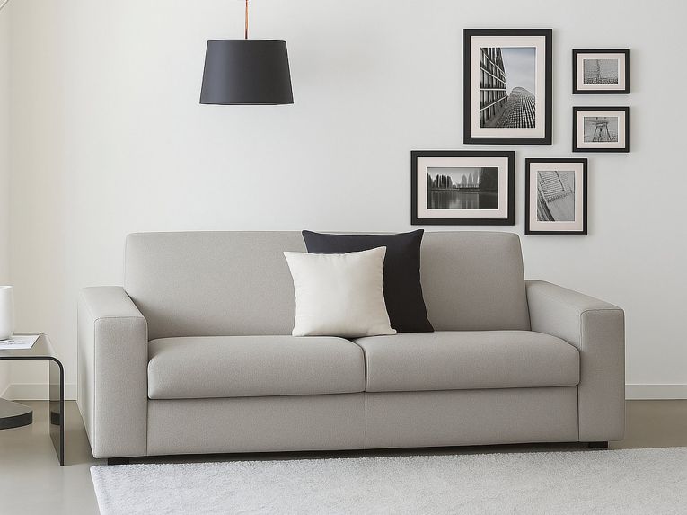 Divano in legno e ferro rivestito in tessuto grigio 180x95x90h cm - Azzurrite