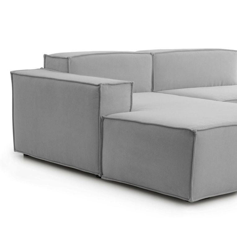 Divano in legno e ferro rivestito in tessuto grigio 340x170x70h cm - Atrillo