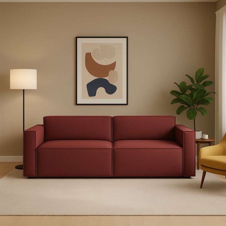 Divano in legno e ferro rivestito in tessuto rosso 220x95x70h cm - Lepidolite