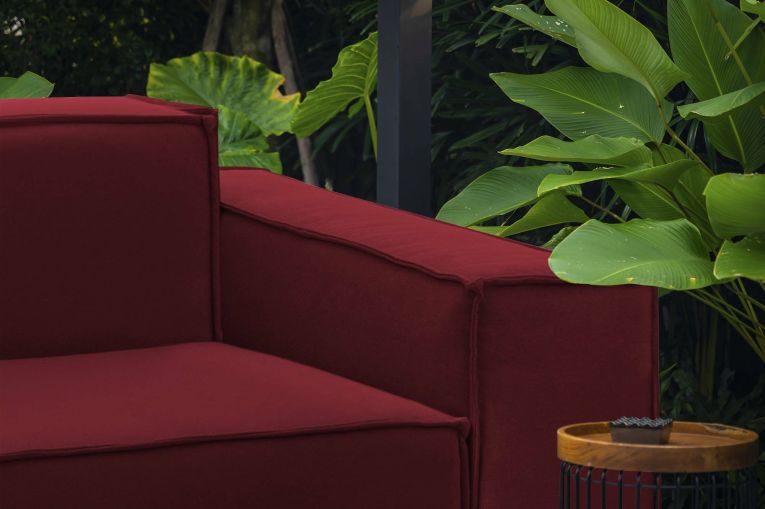 Divano in legno e ferro rivestito in tessuto rosso 220x95x70h cm - Lepidolite