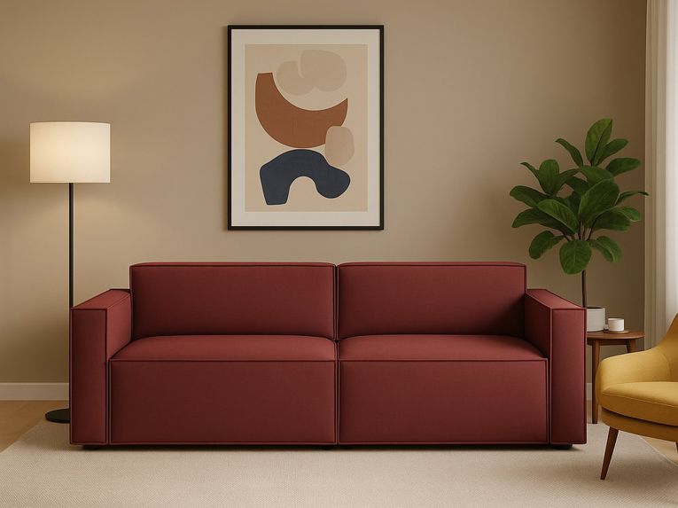 Divano in legno e ferro rivestito in tessuto rosso 220x95x70h cm - Lepidolite