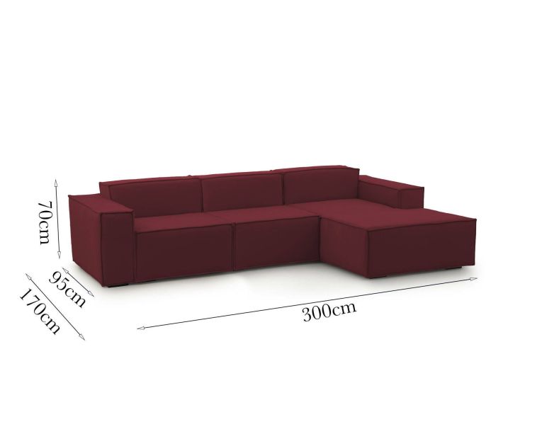 Divano in legno e ferro rivestito in tessuto rosso 300x170x70h cm - Ananas