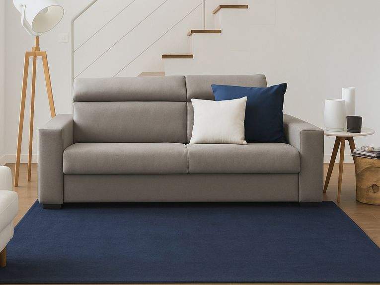 Divano in legno e ferro rivestito in tessuto tortora 160x95x85h cm - Aggius