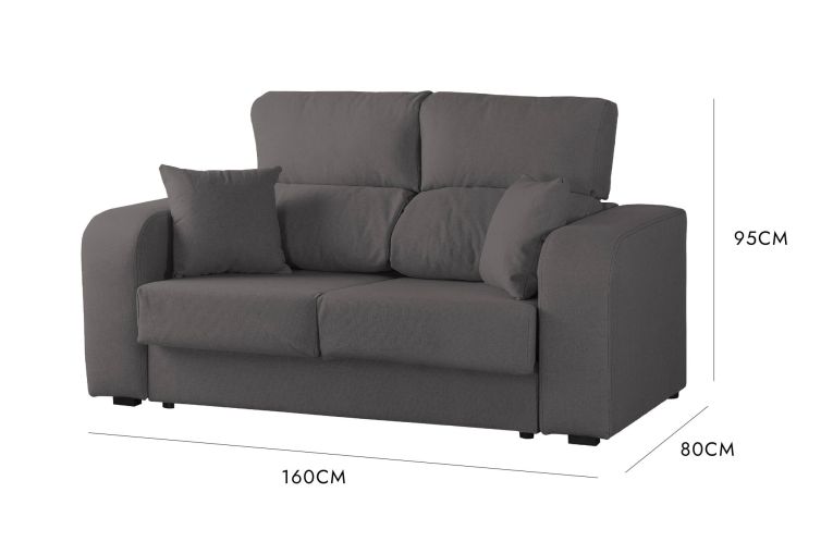 Divano in legno e metallo rivestito in tessuto antracite 160x80x95h cm - Asazi