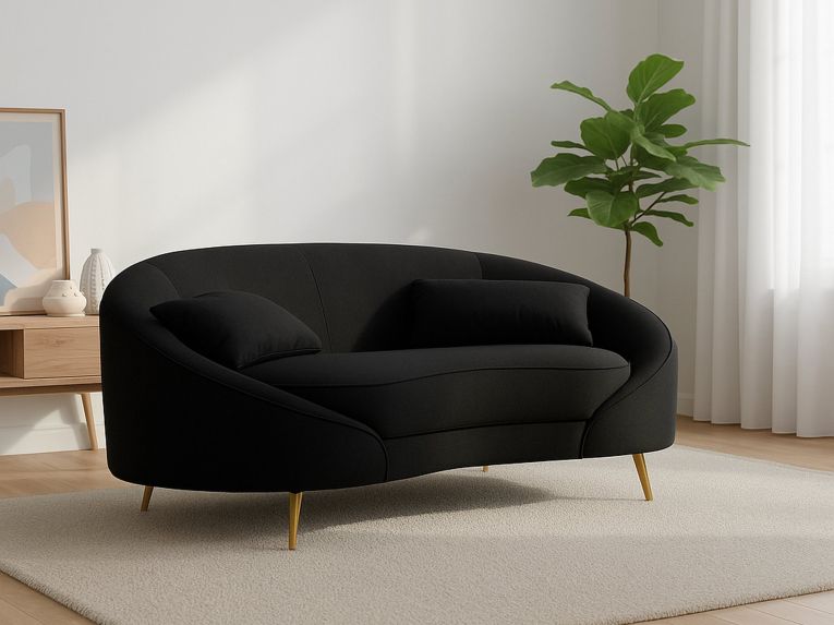 Divano in legno e metallo rivestito in tessuto nero e oro 148x84x68h cm - Gupta