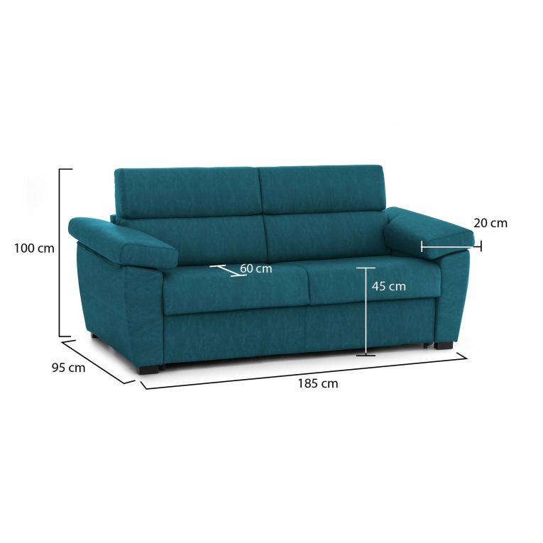 Divano in legno massello rivestito in tessuto azzurro 185x95x100h cm - Pisogne